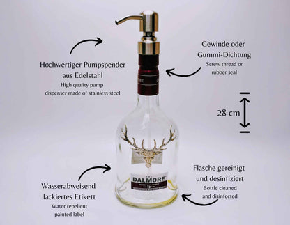 Whisky-Seifenspender Dalmore | Upcycling Pumpspender aus Dalmore Whiskey Flaschen | Nachfüllbar mit Seife | Bad Deko | Geschenk Jäger
