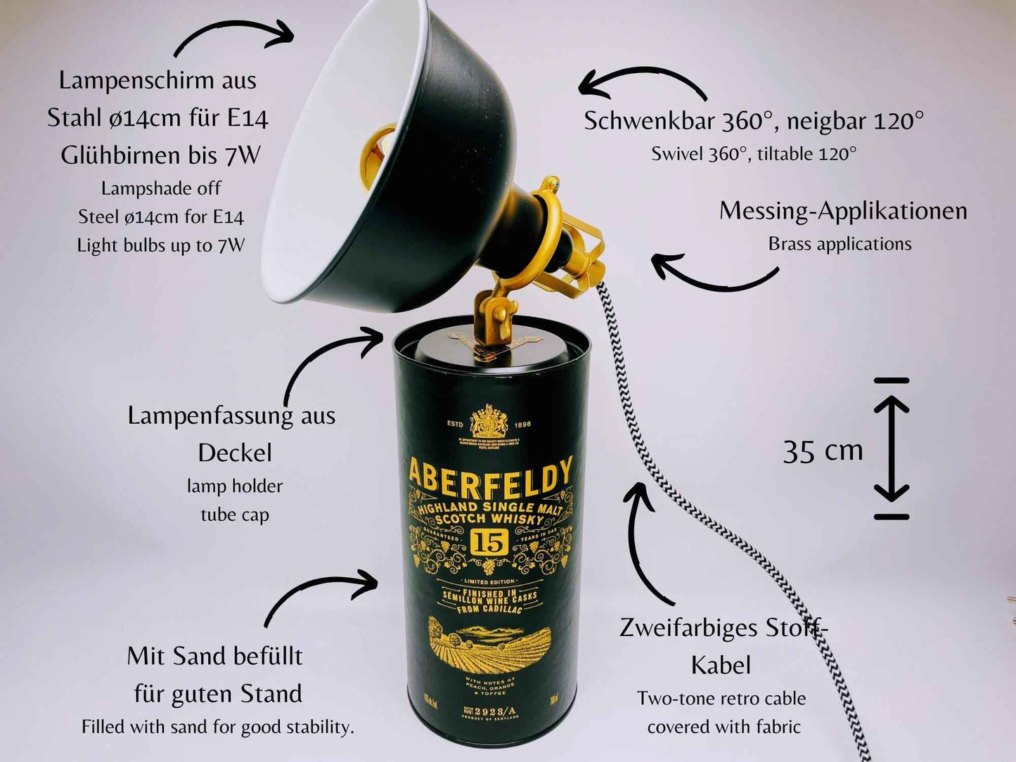 Tischlampe aus Whisky Tubes | Handgemachte Upcycling Design-Lampe für Whisky-Fans | Einzigartige Geschenkidee | Retro Licht Deko
