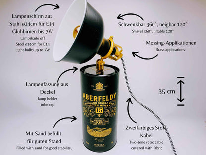 Tischlampe aus Whisky Tubes | Handgemachte Upcycling Design-Lampe für Whisky-Fans | Einzigartige Geschenkidee | Retro Licht Deko