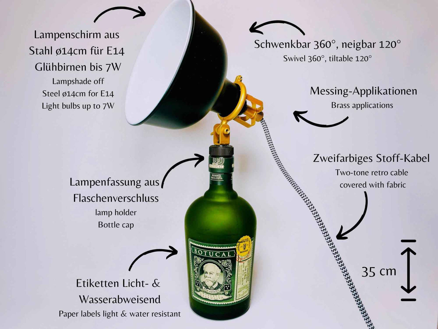 Botucal Rum Lampe | Handgemachte Upcycling Tischlampe aus Botucal Rum Flasche | Einzigartige Geschenkidee | Deko