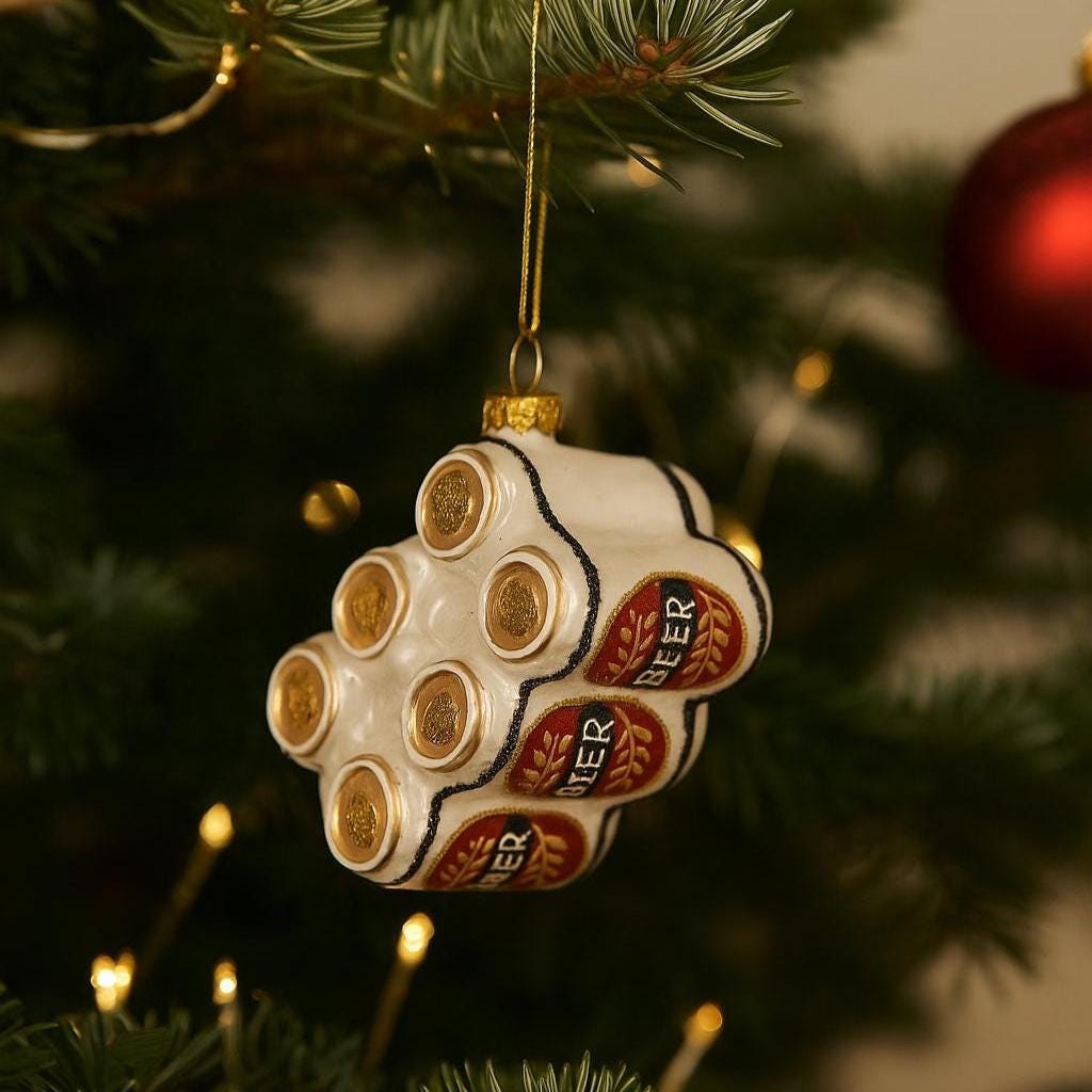 Weihnachtsanhänger Bier-Sixpack aus Glas – Bierdeko Christbaumschmuck – Advent Deko für Craftbier-Fans