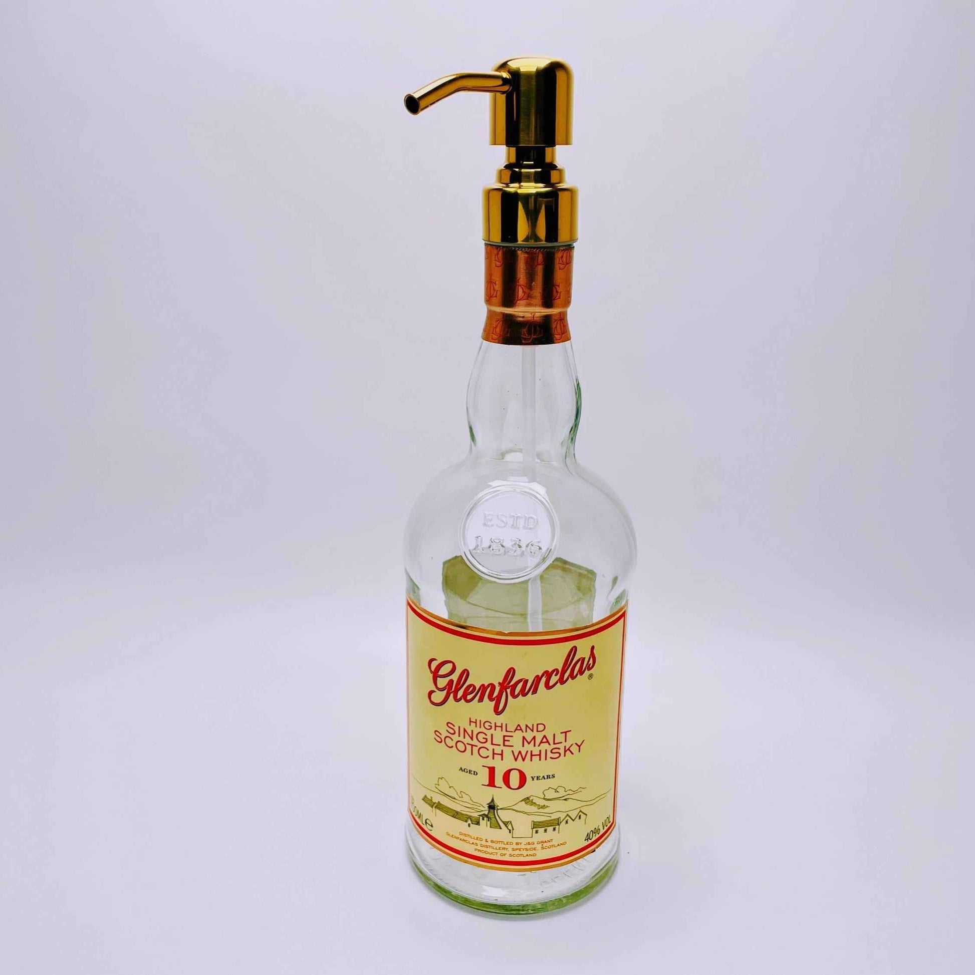 Whisky-Seifenspender Glenfarclas | Upcycling Pumpspender aus Glenfarclas Whiskey Flaschen | Nachfüllbar mit Seife | Bad Deko | Geschenk