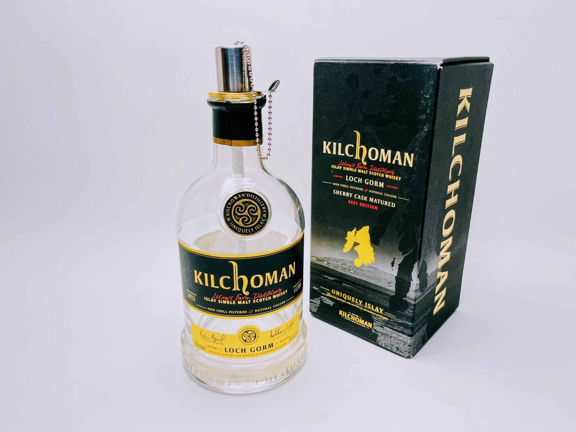 Whisky-Öllampe Kilchoman | Handgemachte Öllampe aus Kilchoma Whiskey Flaschen | Upcycling | Individuell | Geschenk | Schottland | Deko