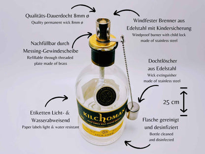 Whisky-Öllampe Kilchoman | Handgemachte Öllampe aus Kilchoma Whiskey Flaschen | Upcycling | Individuell | Geschenk | Schottland | Deko