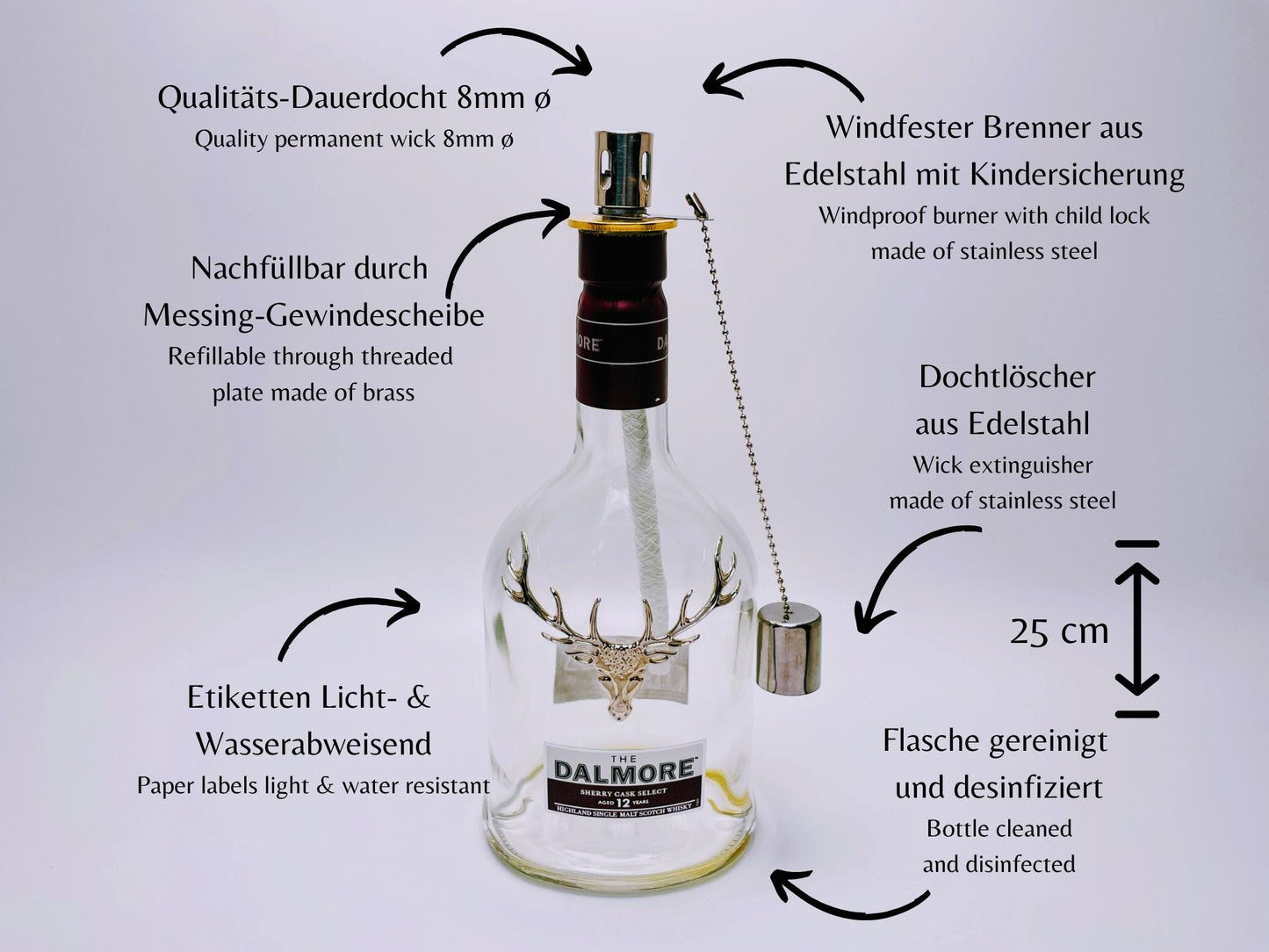 Whisky-Öllampe Dalmore | Handgemachte Öllampe aus Dalmore Whiskey Flaschen | Upcycling | Individuell | Geschenk | Schottland | Deko