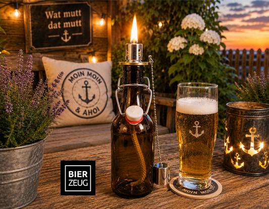 Bügelflaschen-Öllampe “Bügel Burner“ | Handgemachte Öllampe aus Bierflaschen | Ideal für Garten & Balkon | Perfektes Bierliebhaber Geschenk