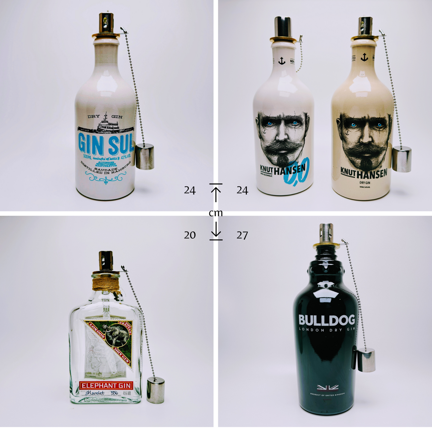 Gin Oil Lamps - Handmade Upcycled Oil Lamp from Gin Bottles | Lantern for Balcony & Garden | Gift for Gin Lovers | Outdoor Decor