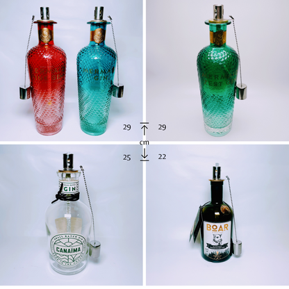 Oil lamp from gin bottles - handmade - upcycling - lantern for balcony & garden