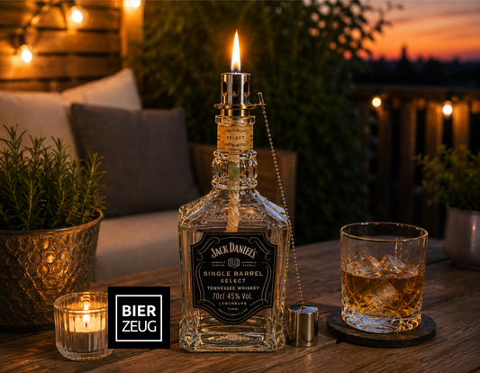 Whisky-Öllampe ”Jack Daniels” | Handgemachte Öllampe aus Jack Daniels Single Barrel Flasche | Upcycling Deko | Individuelles Geschenk