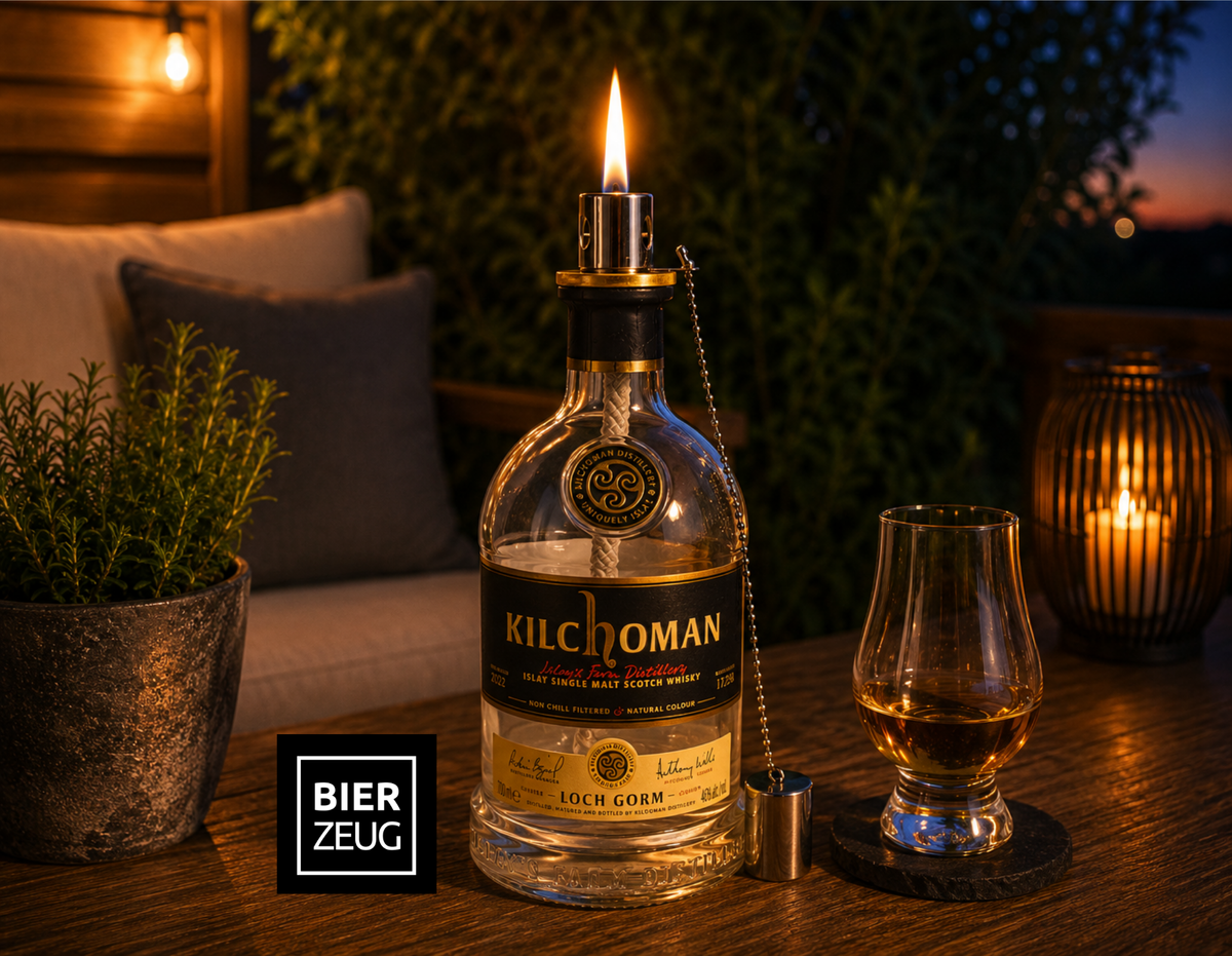 Whisky-Öllampe Kilchoman | Handgemachte Öllampe aus Kilchoma Whiskey Flaschen | Upcycling | Individuell | Geschenk | Schottland | Deko