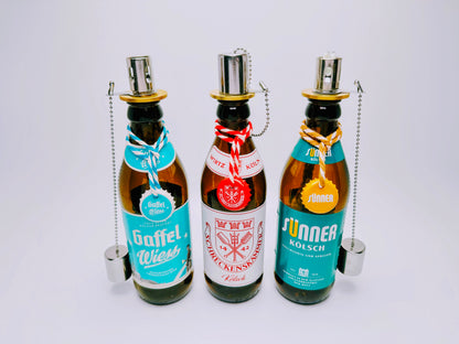 Kölsch Oil Lamp "Cologne Lights" | Handmade Upcycling Oil Lamps from Kölsch Bottles | Gift for Cologne Fans | Ideal for Garden & Balcony