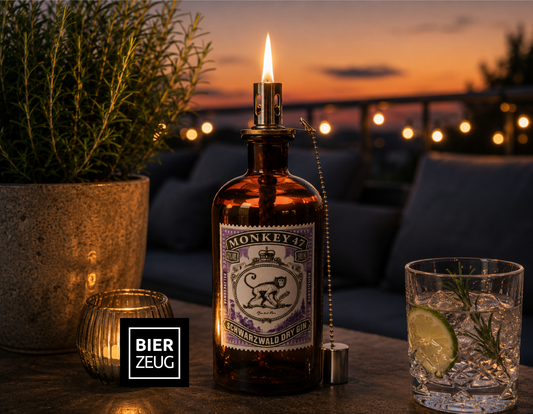 Gin Öllampe "Monkey 47" | Handgemachte Öllampe aus Monkey 47 Flaschen | Upcycling | Handgefertigt | Individuell | Geschenk | Deko | H:21cm