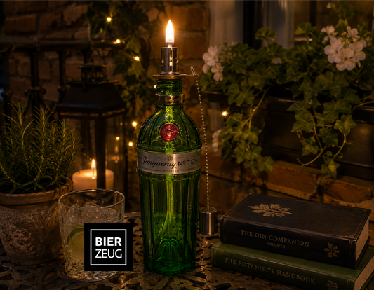 Gin Öllampe “Tanqueray“ | Handgemachte Öllampe aus Tanqueray Gin Flaschen | Upcycling | Handgemacht | Individuell | Geschenk | Deko | H:30cm