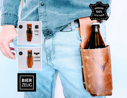 Beer holster belt holster cup holder for beer bottles | Unique men's gift | Real leather or felt | Carnival Mardi Gras costume