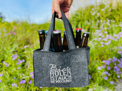 Bottle Carrier "Hops Shopper" | Felt Man Bag for 6 Beer Bottles | Sixpack Carry Bag | Beer Bottle Holder | Father's Day Gift