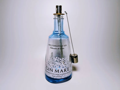 Gin Öllampe “Mare“ | Handgefertigte Upcycling Öllampe aus Gin Mare Flasche | Perfekte Deko für Garten & Balkon | Geschenk für Gin Liebhaber