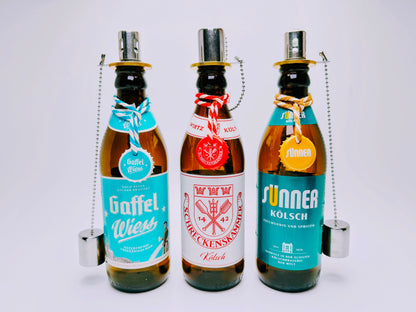 Kölsch-Öllampe "Kölner Lichter" | Handgemachte Upcycling Öllampen aus Kölsch-Flaschen für Balkon & Garten | Bier Geschenk für Köln-Fans