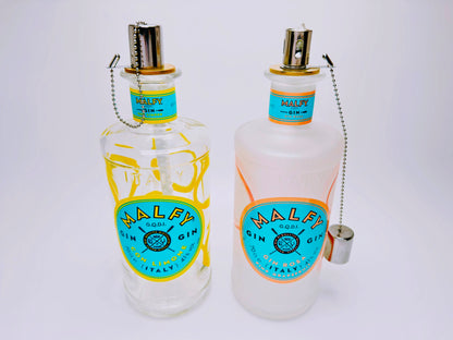 Gin Öllampe “Malfy“ | Handgemachte Öllampe aus Malfy Gin Flaschen | Upcycling | Handgefertigt | Individuell | Geschenk | Deko | H:25cm, 0,7l