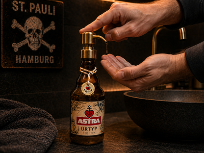 Astra-Öllampe ”Hamburger Nachtlicht” aus Astra Bier-Flaschen | Handgemachte Upcycling Gartenfackel | Geschenk für Hamburg & St. Pauli Fans