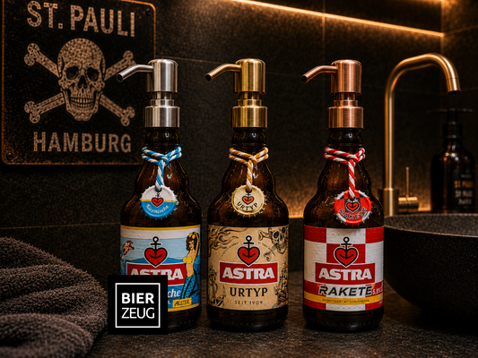 Astra-Seifenspender ”Kiezbrise” | Handgemacht aus Astra Bierflaschen | Nachfüllbar & Nachhaltig | Hamburg Fan Geschenk | Upcycling Deko Bad