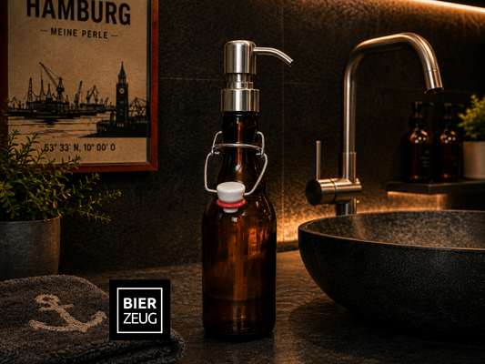 Bügelflaschen Seifenspender “Bügel Brause“ | Nachfüllbar & Handgemacht | Upcycling Geschenk für Flensburg Fans | Ideal für Bierliebhaber