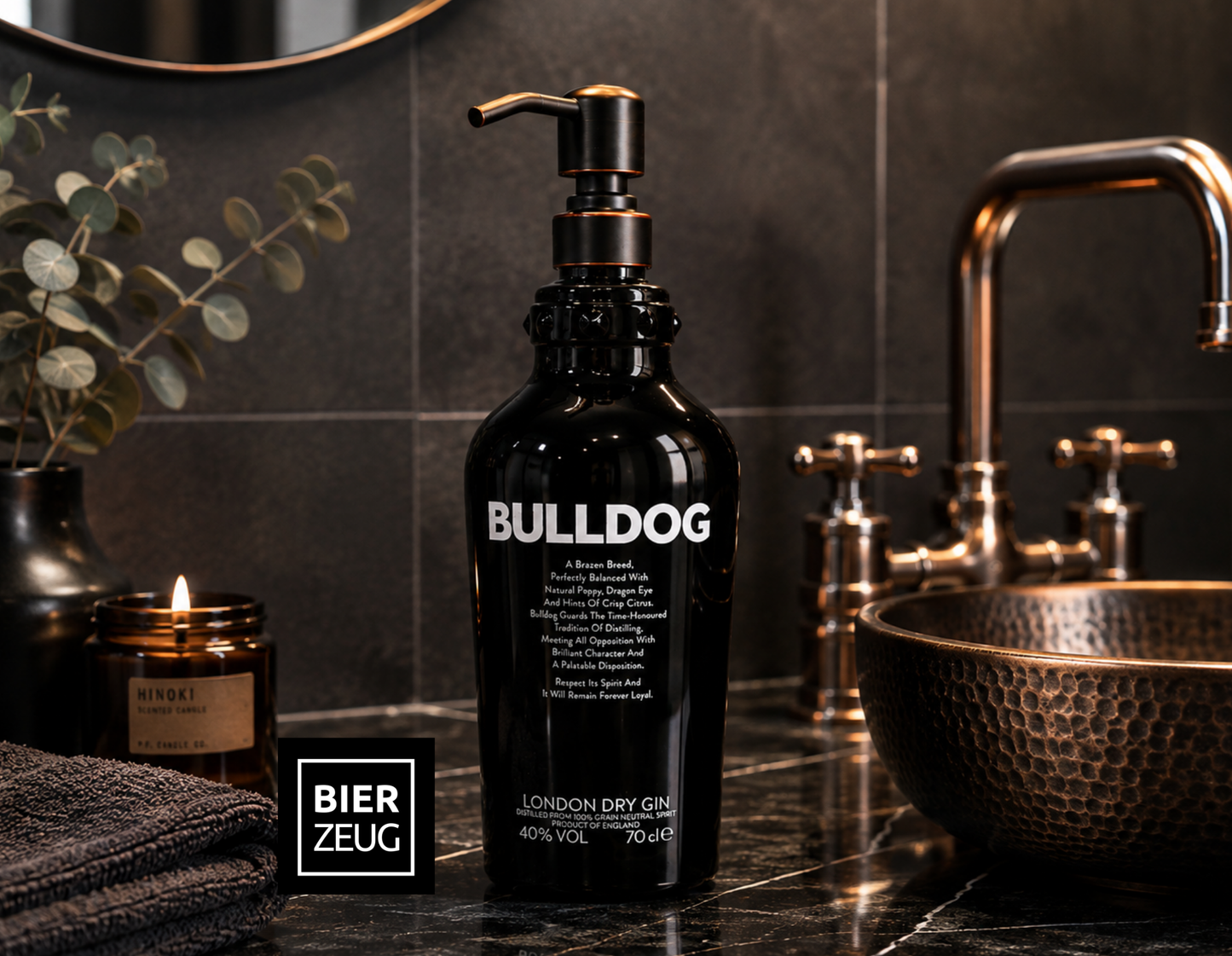 Gin soap dispenser "Bulldog Brilliance" | Upcycling pump dispenser from Bulldog Gin bottle | Refillable with soap | Bathroom decoration gift England
