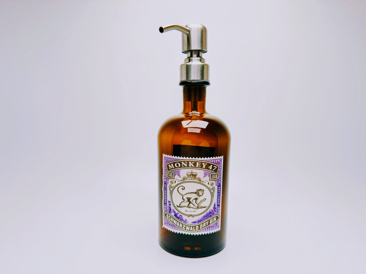 Gin-Seifenspender “Monkey 47“ | Upcycling Pumpspender aus Monkey47 Gin Flasche | Nachfüllbar mit Seife | Bad Deko | Geschenk Schwarzwald