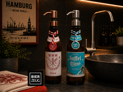 Kölsch Seifenspender aus echter Kölschflasche – Handgemachter nachfüllbarer Design Pumpspender – Geschenkidee aus Köln für Bier Liebhaber