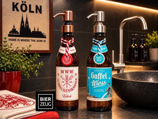 Kölsch Seifenspender aus echter Kölschflasche – Handgemachter nachfüllbarer Design Pumpspender – Geschenkidee aus Köln für Bier Liebhaber