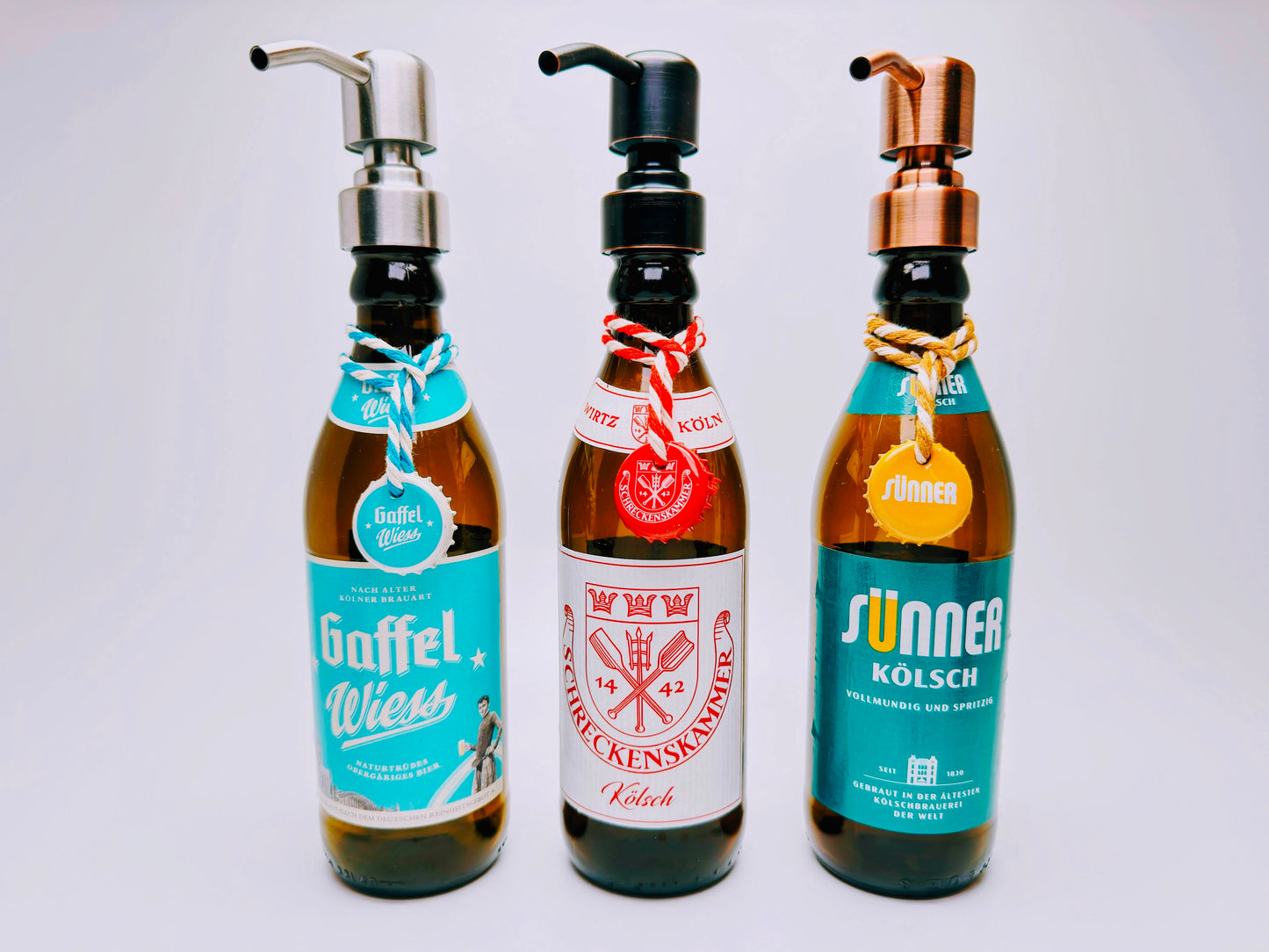 Kölsch Seifenspender aus echter Kölschflasche – Handgemachter nachfüllbarer Design Pumpspender – Geschenkidee aus Köln für Bier Liebhaber