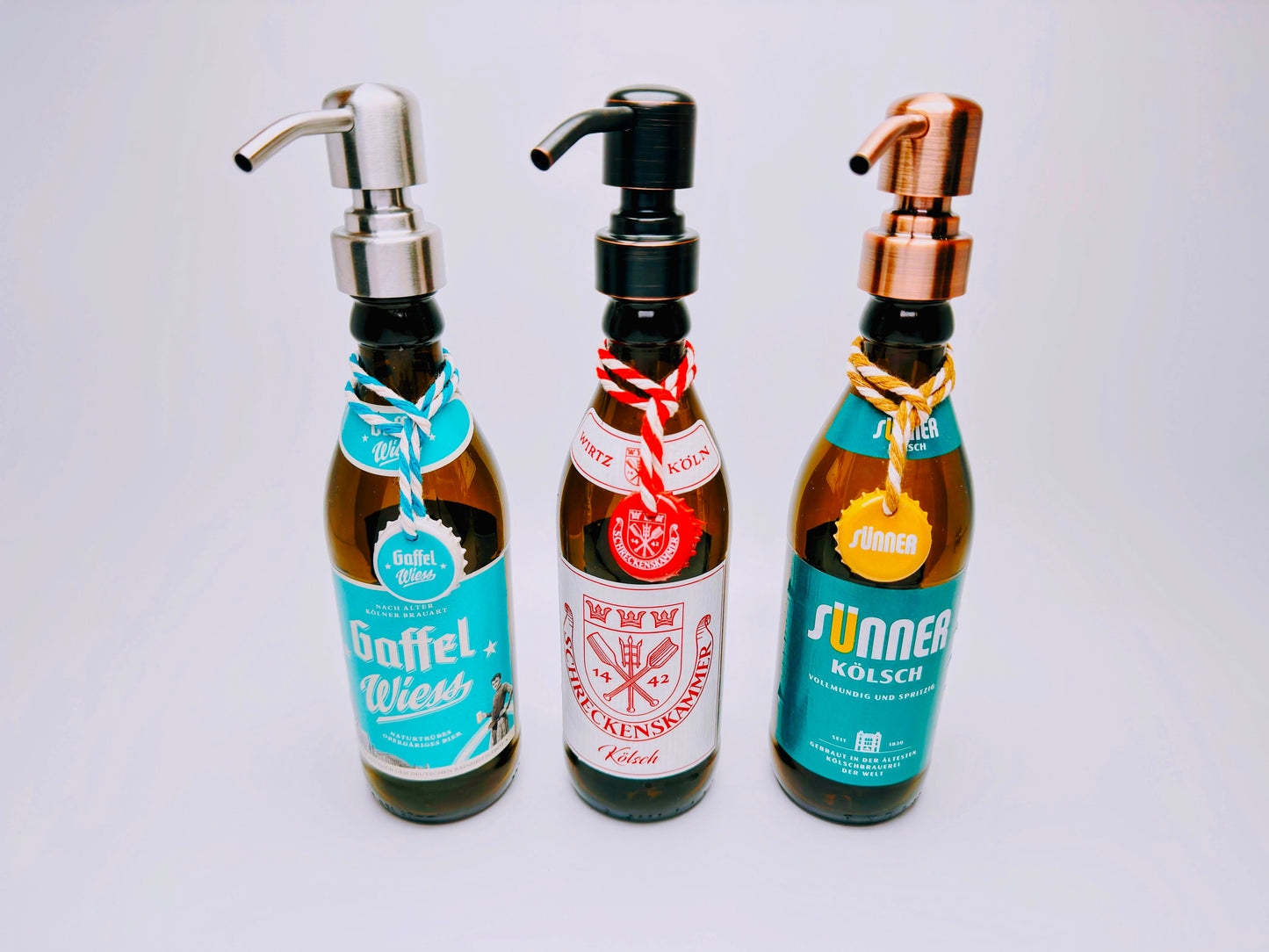 Kölsch Seifenspender aus echter Kölschflasche – Handgemachter nachfüllbarer Design Pumpspender – Geschenkidee aus Köln für Bier Liebhaber