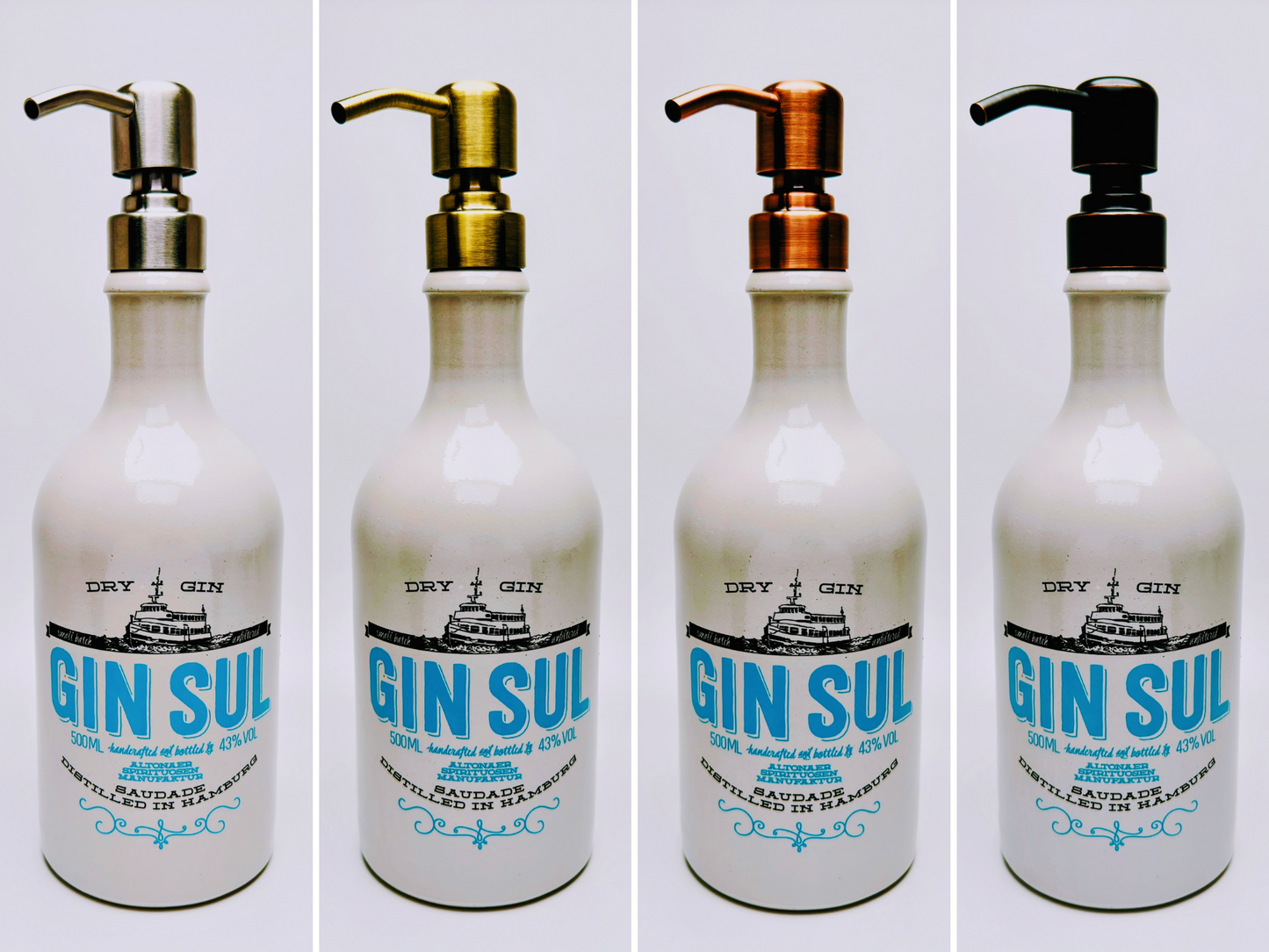 Gin Sul soap dispenser “SulSpender” | Upcycling pump dispenser from Gin Sul bottle | Refillable | Decorative bathroom gift Hamburg | 500ml - H:27cm
