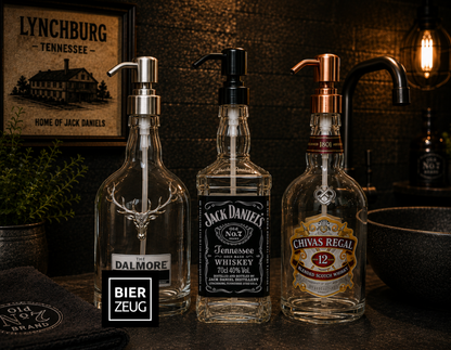 Whisky soap dispenser “Whisky Wave” | Upcycled pump dispenser made from whiskey bottles | Refillable with soap, dish soap, beard oil | Bathroom decoration gift