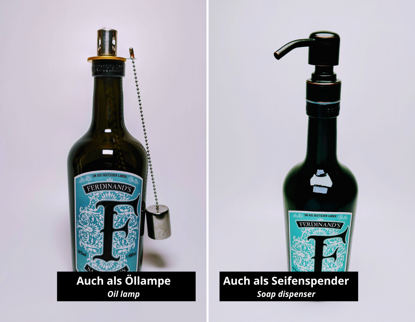 Ferdinands Gin Vintage-Lampe | Handgemachte nachhaltige Tischlampe aus Ferdinand Gin | Einzigartige Geschenkidee | Deko-Licht | Upcycling