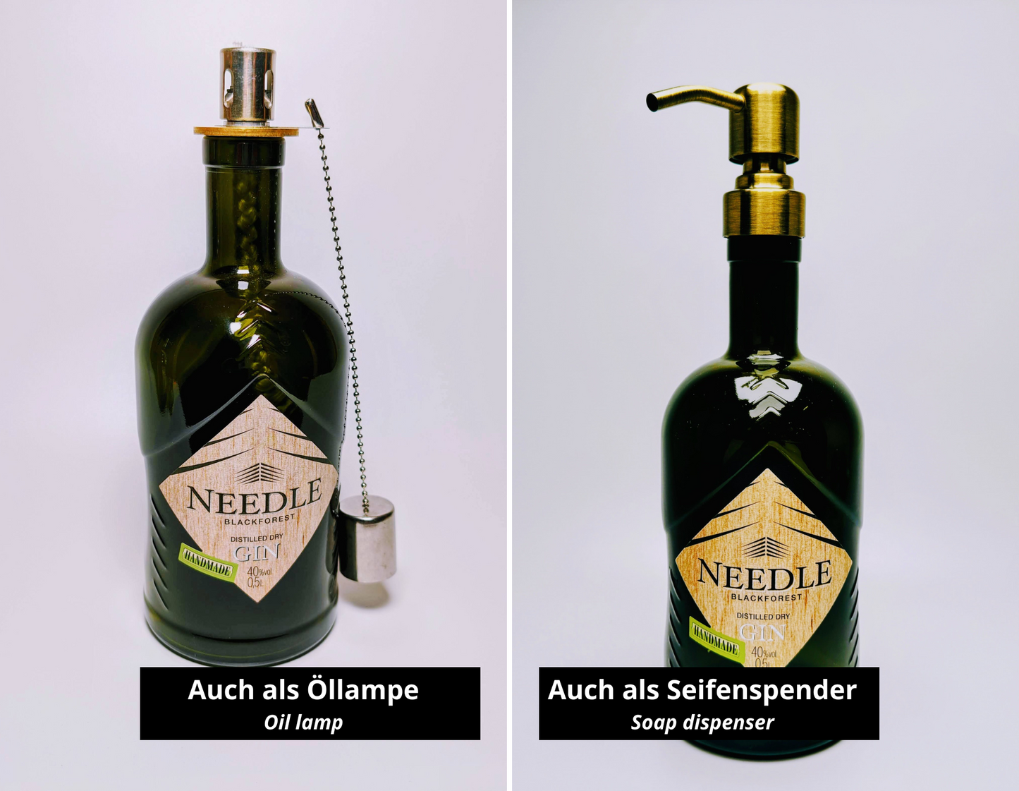 Needle Gin Vintage-Lampe | Handgemachte nachhaltige Tischlampe aus Needle Gin | Einzigartige Geschenkidee | Deko-Licht | Upcycling Leuchte