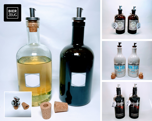 Essig- & Ölspender in Gin-Flaschen - 500-700ml - Mit Edelstahl Spender und Naturkork - Gin Geschenk Upcycling - Küche Haushalt