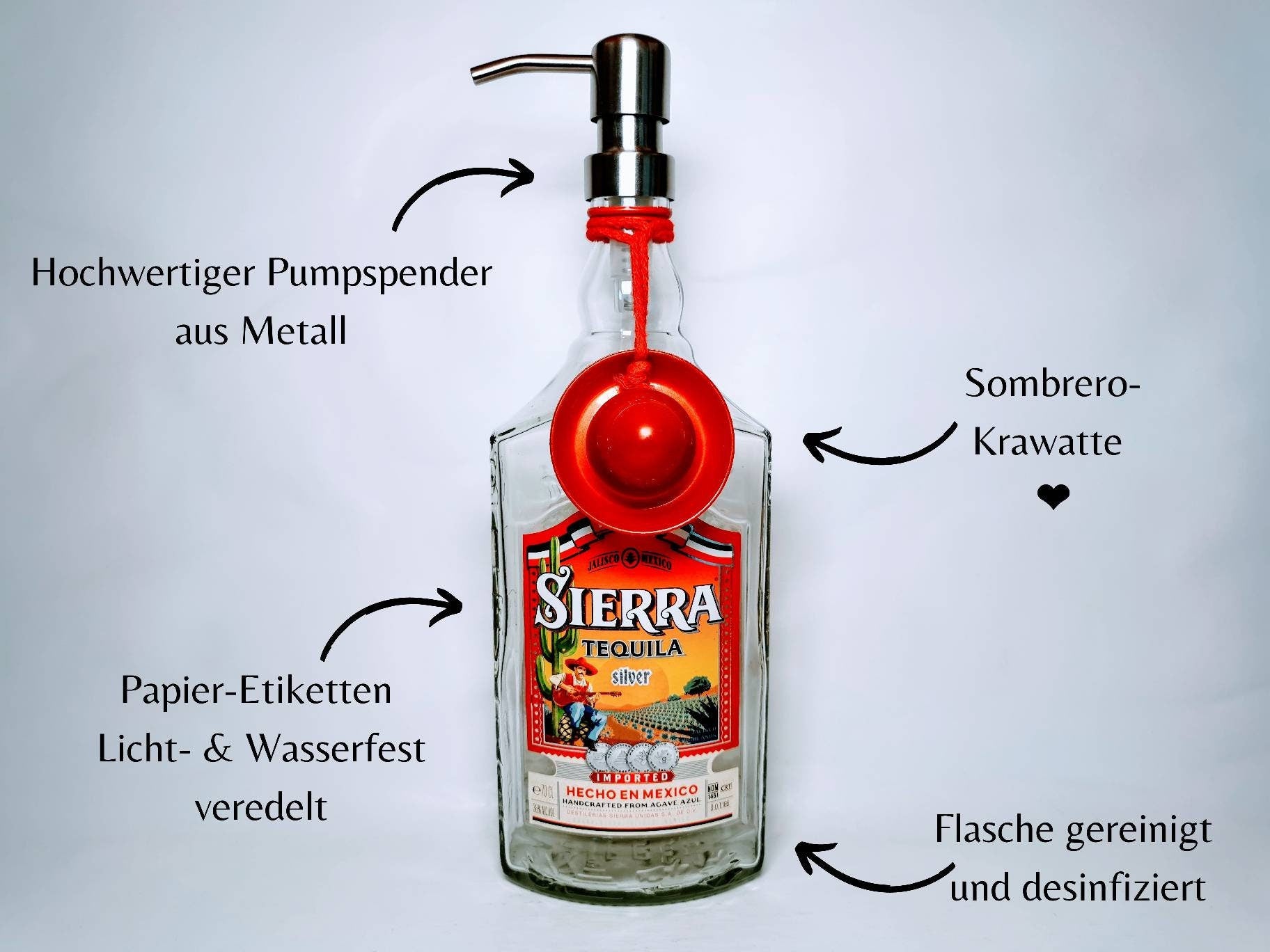 Tequila Bottle Soap - Dispenser for soap, lotion or disinfectant - 700 ml - Gift Upcycling - Sierra Tequila