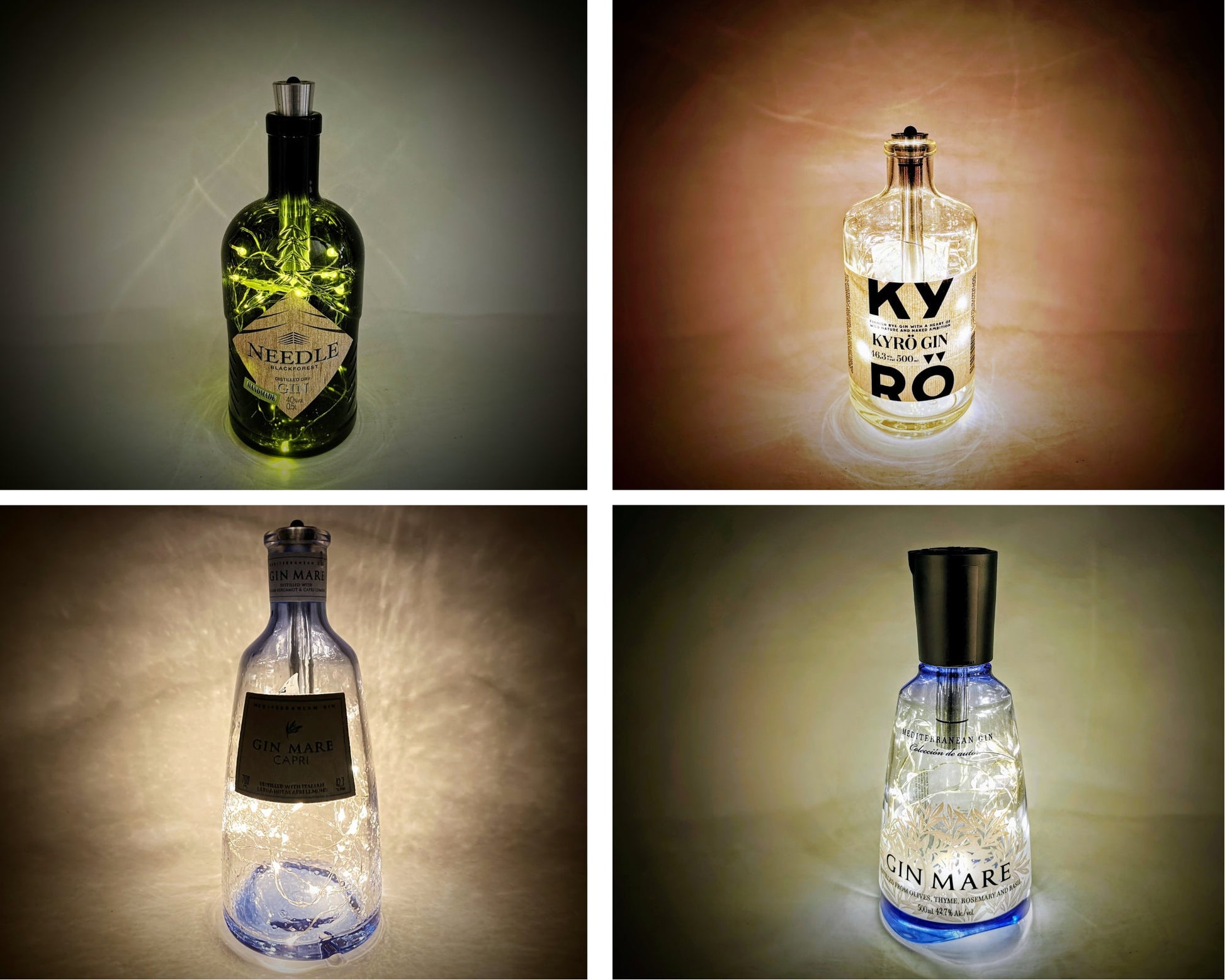 Gin-Glow - Die Magischen LED-Flaschen | Upcycling Gin-Flaschen mit LED-Licht | LED-Flaschen-Lampen für Bar und Vitrine | Inklusive Timer