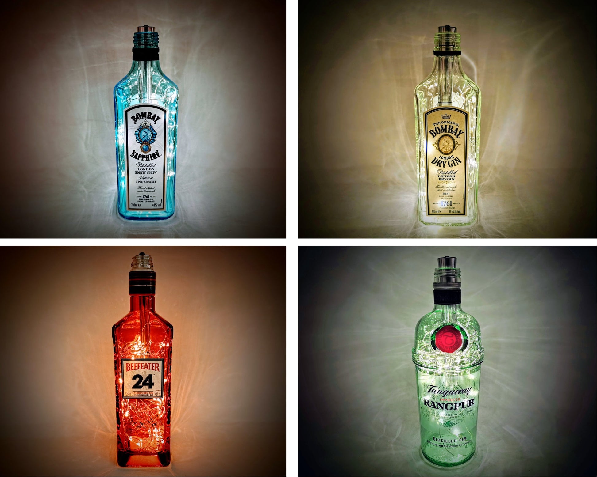 Gin-Glow - Die Magischen LED-Flaschen | Upcycling Gin-Flaschen mit LED-Licht | LED-Flaschen-Lampen für Bar und Vitrine | Inklusive Timer