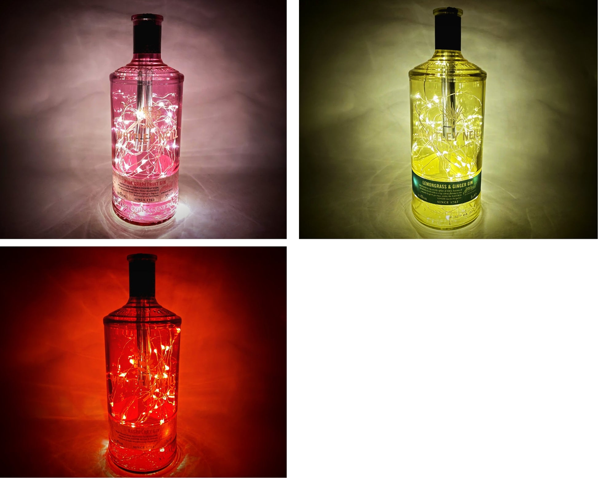 Gin-Glow - Die Magischen LED-Flaschen | Upcycling Gin-Flaschen mit LED-Licht | LED-Flaschen-Lampen für Bar und Vitrine | Inklusive Timer