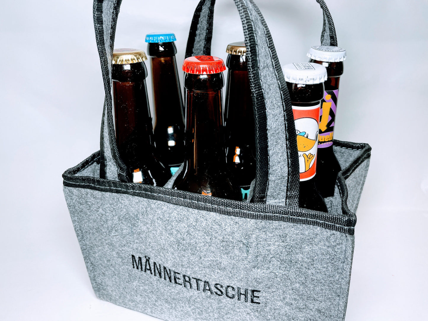 Flaschenträger für 6 Flaschen aus Filz - Männerhandtasche Bierflaschen Sixpack Tasche