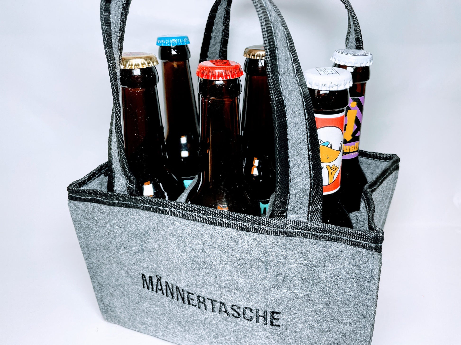 Flaschenträger für 6 Flaschen aus Filz - Männerhandtasche Bierflaschen Sixpack Tasche