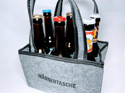 Flaschenträger für 6 Flaschen aus Filz - Männerhandtasche Bierflaschen Sixpack Tasche