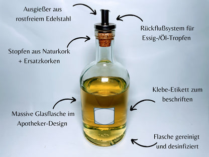 Essig- & Ölspender in Gin-Flaschen - 500-700ml - Mit Edelstahl Spender und Naturkork - Gin Geschenk Upcycling - Küche Haushalt
