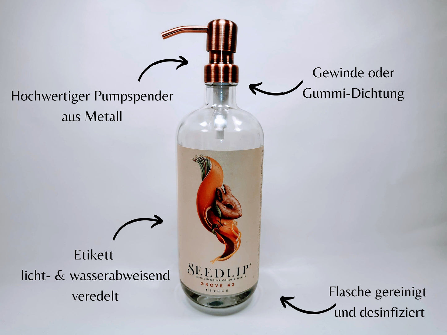 SALE: Seifenspender aus Gin-, Rum und Whisky-Flaschen - Upcycling Geschenk - Spender für Seife, Bartöl, Spüli oder Lotion- REDUZIERT