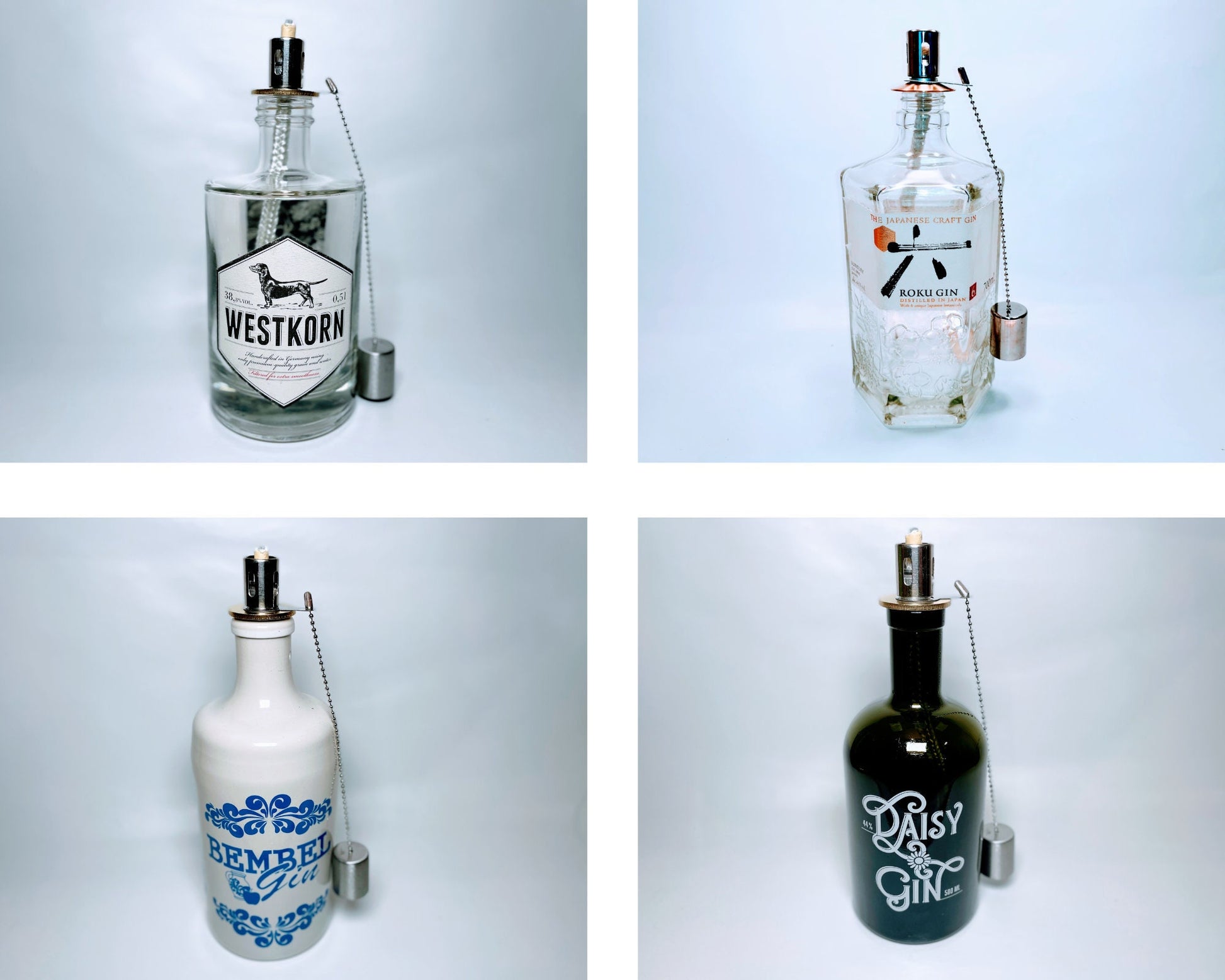 SALE: Upcycling Öllampen - Windlicht, Gartenfackel aus Gin, Rum und Whisky Flaschen - Reduziert Aktiv
