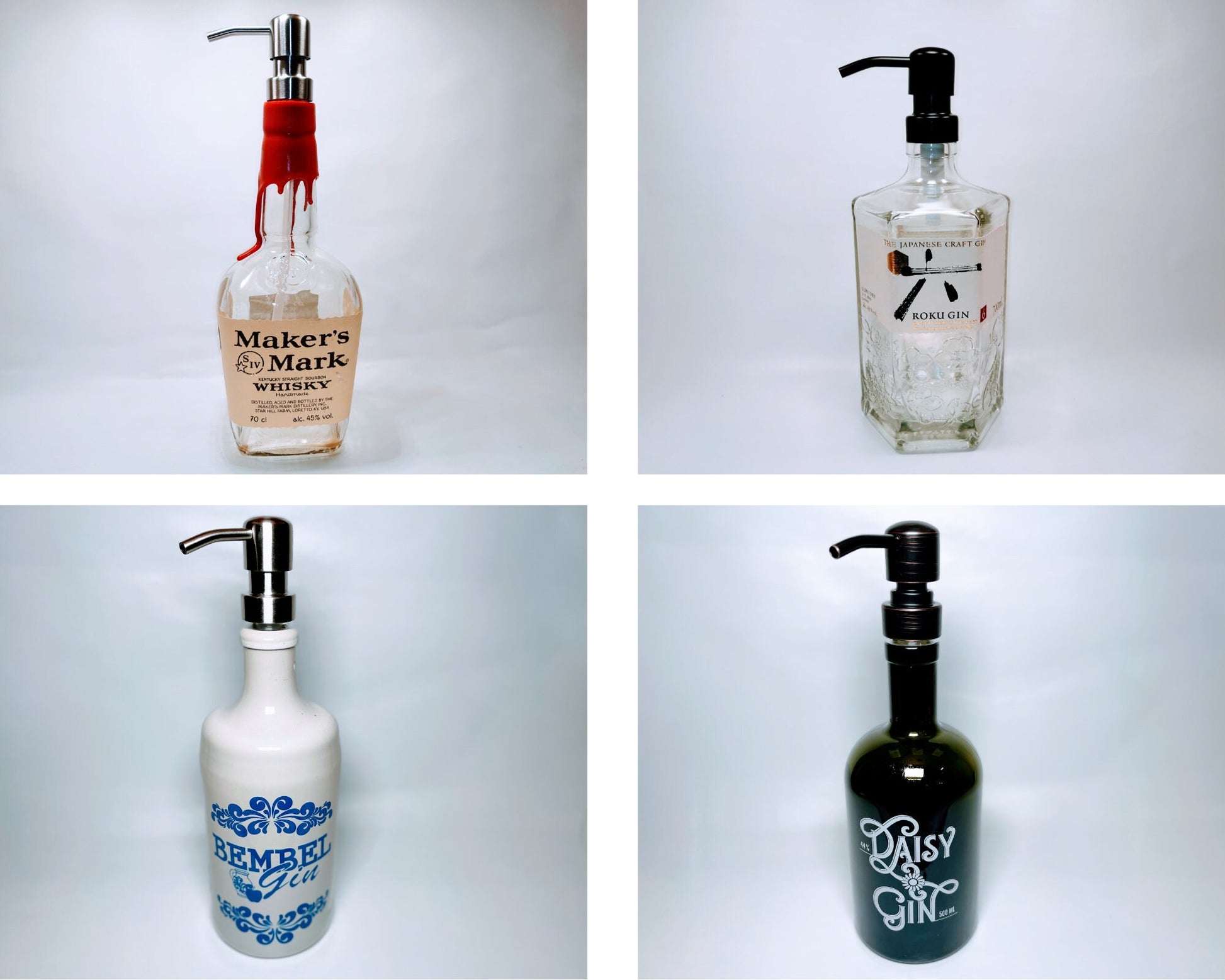 SALE: Seifenspender aus Gin-, Rum und Whisky-Flaschen - Upcycling Geschenk - Spender für Seife, Bartöl, Spüli oder Lotion- REDUZIERT