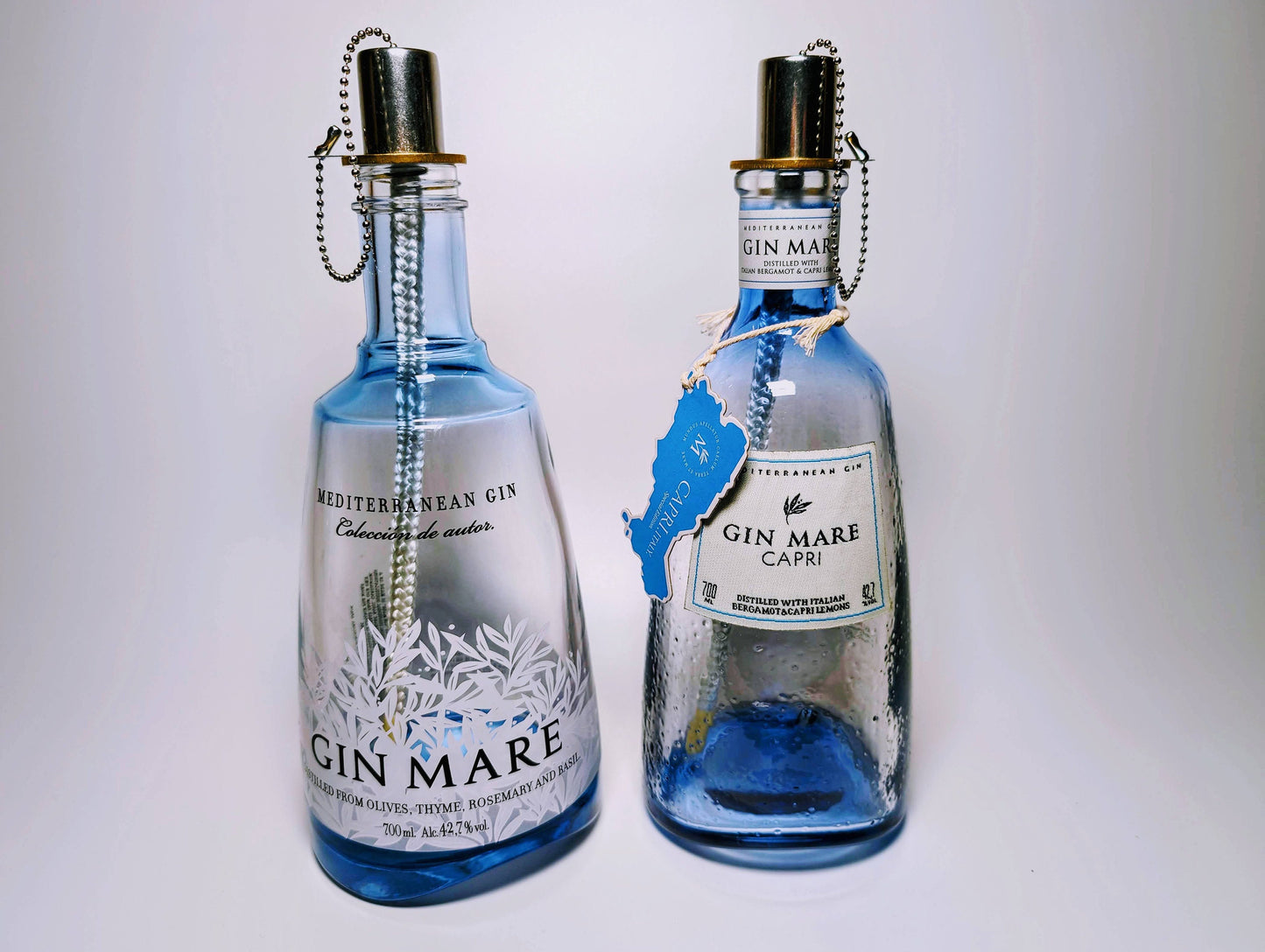 Gin Öllampe "Gin Mare" | Handgemachte Öllampe aus Gin Mare Flaschen | Upcycling | Handgefertigt | Individuell | Geschenk | Deko | H:26cm