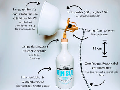 Gin Sul Vintage-Lampe | Handgemachte nachhaltige Tischlampe aus Gin Sul | Einzigartige Geschenkidee | Retro Deko-Licht | Upcycling Leuchte