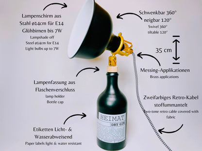 Heimat Gin Vintage-Lampe | Handgemachte nachhaltige Tischlampe aus Heimat Gin | Einzigartige Geschenkidee | Deko-Licht | Upcycling Leuchte